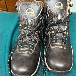 Women's  Brown Leather Work Boots - Rugged Lace-Up Support